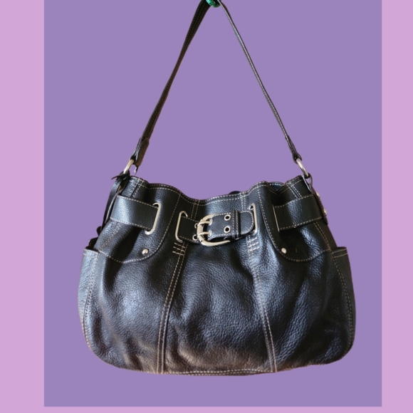 TIGNANELLO BLACK PEBBLE GRAIN LEATHER BELTED ORGANIZER HOBO BAG - Picture 2 of 11